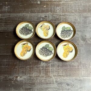 Horchow Italian Florentine Gilt Wood Grape Coasters Set of 6 Made in‎ Italy